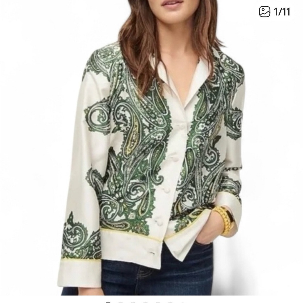 J. Crew Green Paisley Button Down Shirt